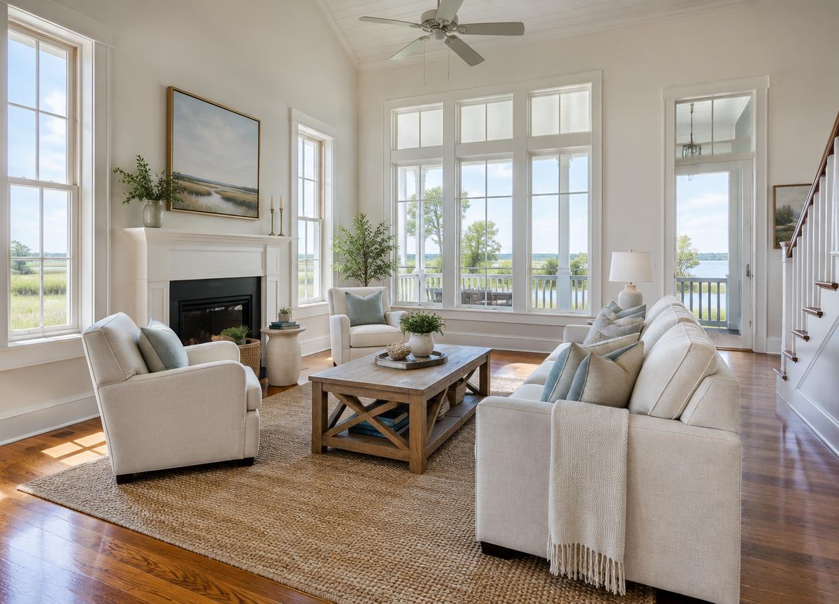 Living room in a Louisiana home prepared for sale